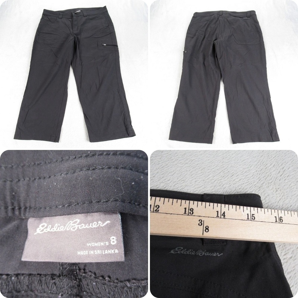 Eddie Bauer Womens 8 Black Zip Fly‎ Pockets Straight Cropped Hiking Outdoor Rain